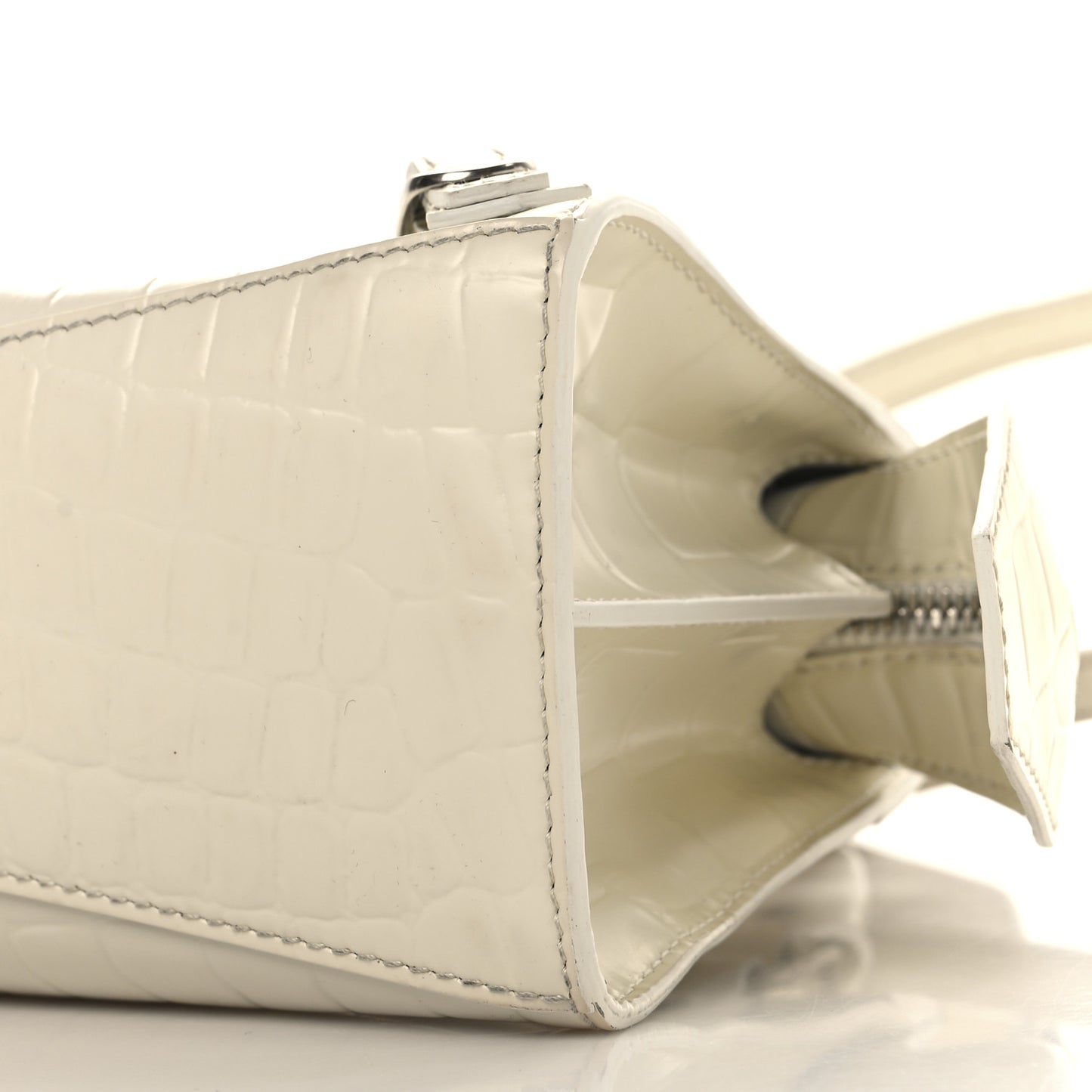 Semi Shiny Calfskin Crocodile Embossed Neo Classic Silver Hardware Mini City White