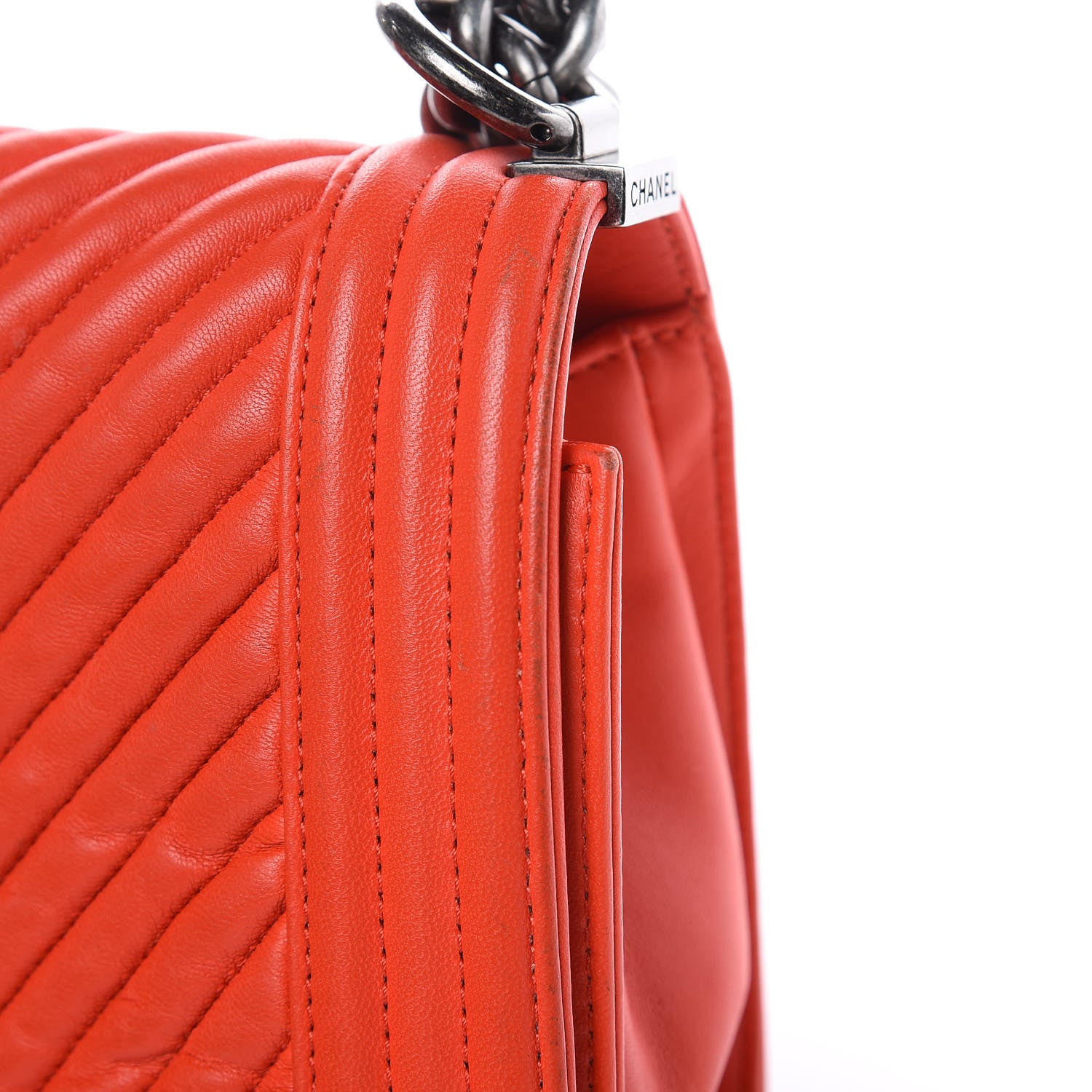 Chanel Wrinkled Lambskin Chevron Quilted Medium Boy Flap Orange 11 of 15