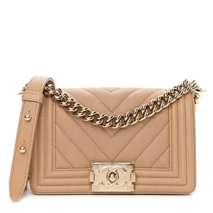 Chanel Caviar Chevron Quilted Small Boy Flap Beige 1 of 10