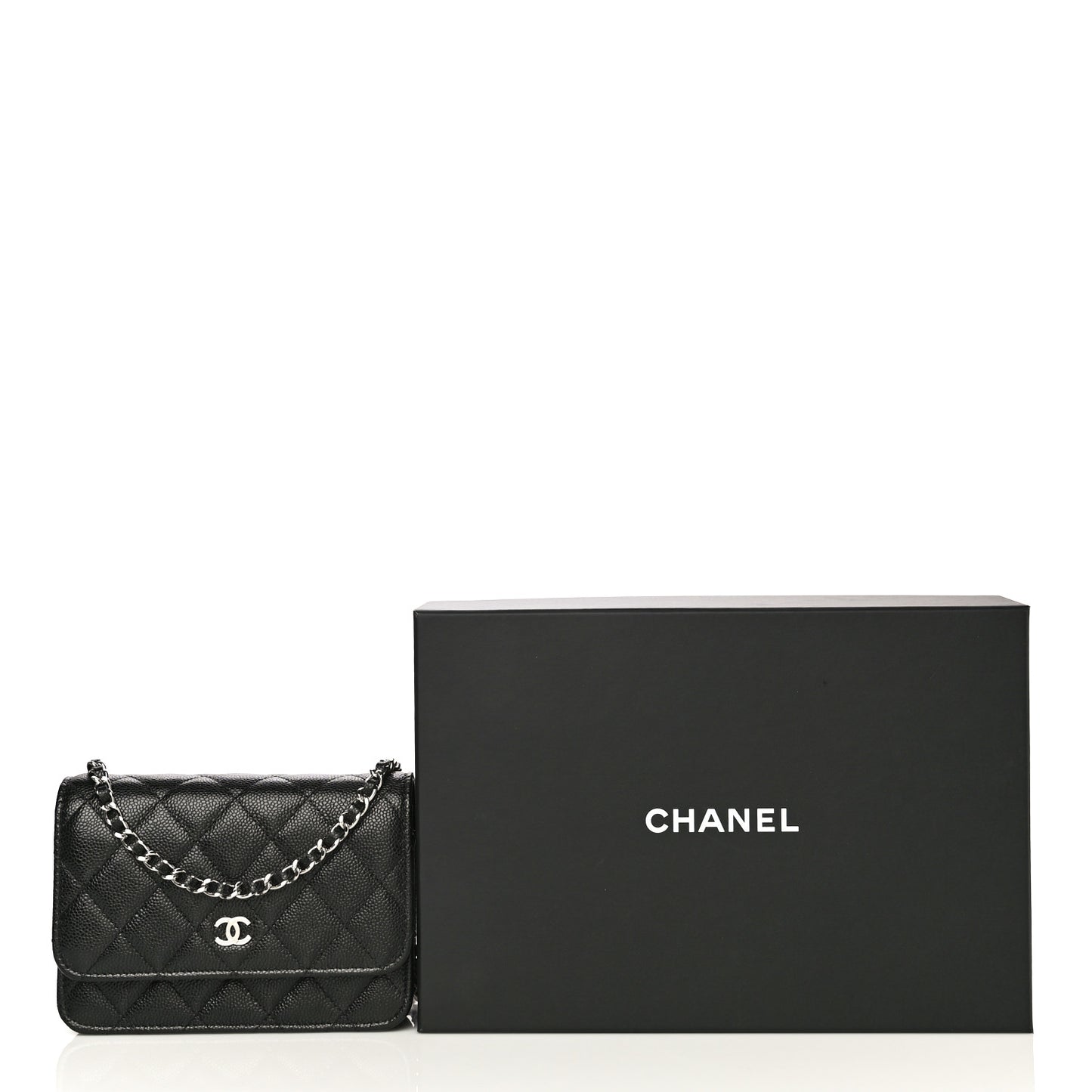 Caviar Quilted Mini Wallet On Chain WOC Black