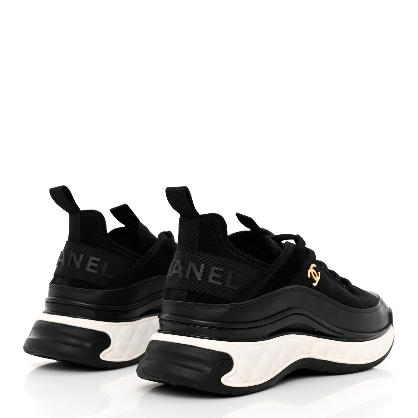 Velvet Calfskin Mixed Fibers CC Sneakers 37.5 Black