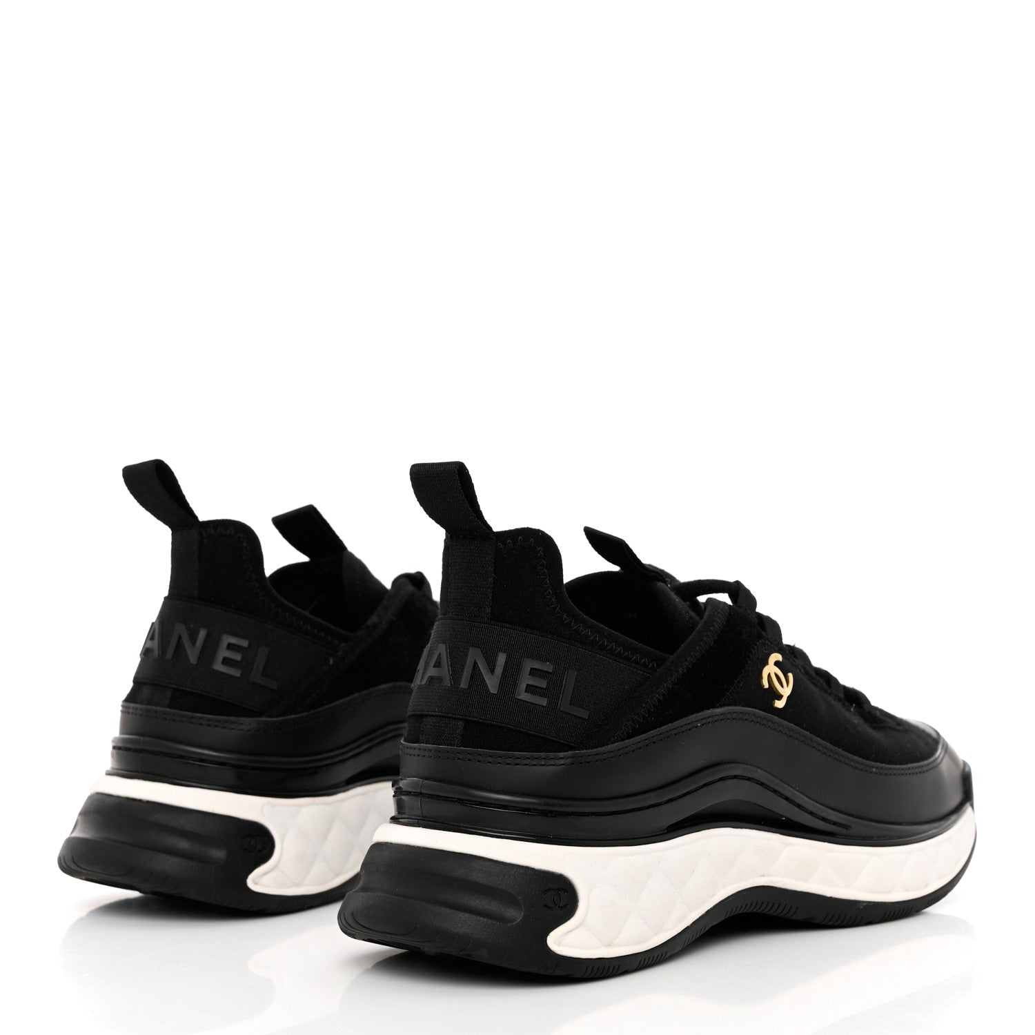 Chanel Velvet Calfskin Mixed Fibers CC Sneakers 37.5 Black 4 of 9