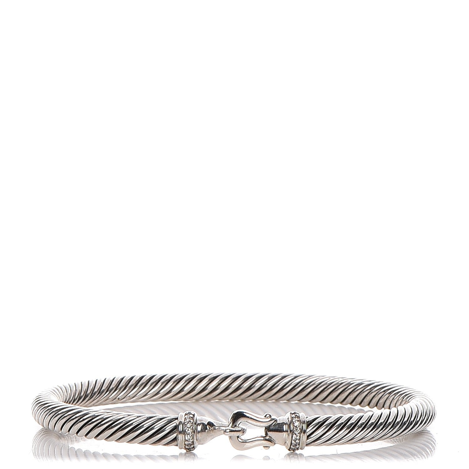 David Yurman Sterling Silver Diamond 5mm Cable Buckle Bracelet 1 of 3