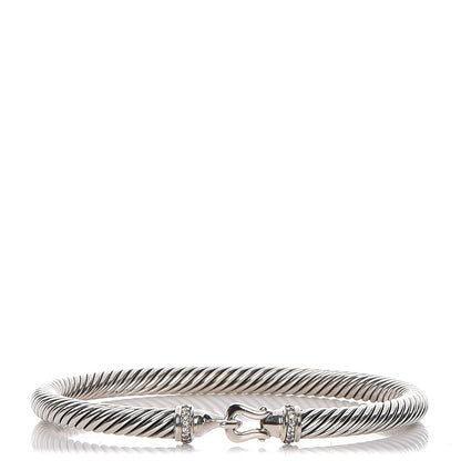 David Yurman Sterling Silver Diamond 5mm Cable Buckle Bracelet 1 of 3