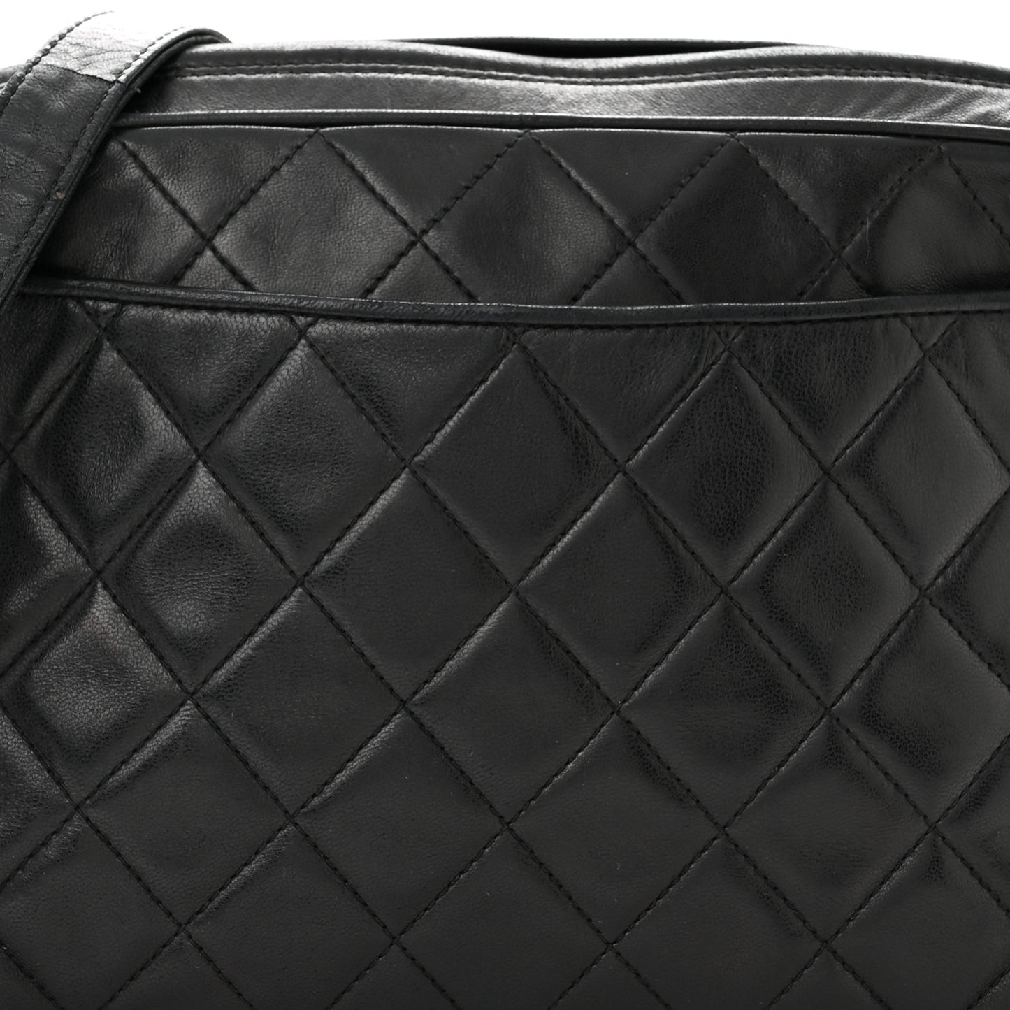 Lambskin Quilted Tassel Camera Case Black