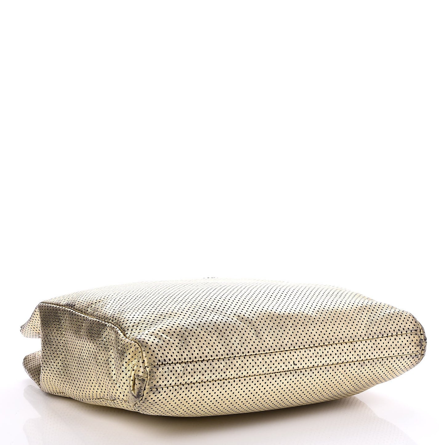 Metallic Crackled Calfskin Perforated Drill Shoulder Bag Gold