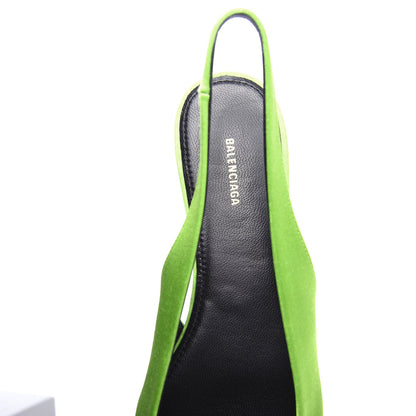 Balenciaga Satin BB Knife Pointy Toe Slingback Flats 36 Neon Green 8 of 10