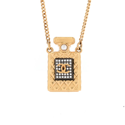 Chanel Crystal Pearl Perfume Bottle CC Necklace Black Gold 4 of 6