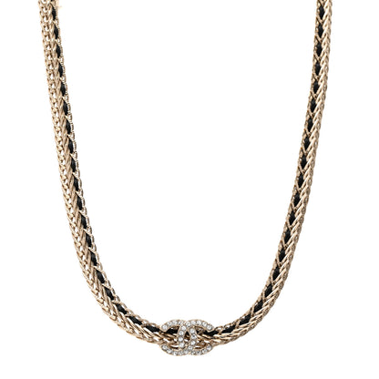Chanel Metal Lambskin Crystal Chain CC Necklace Black Gold 1 of 6