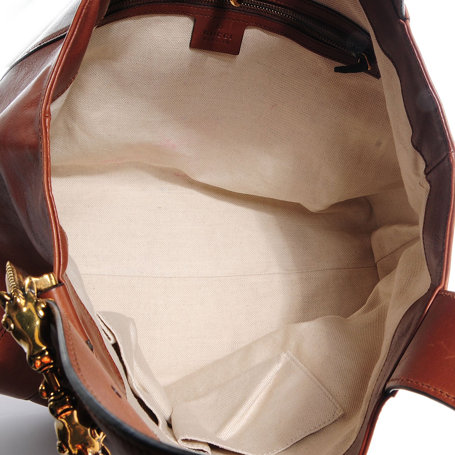 Gucci Washed Calfskin Horse-Heads Medium Ribot Tote Brown 5 of 8