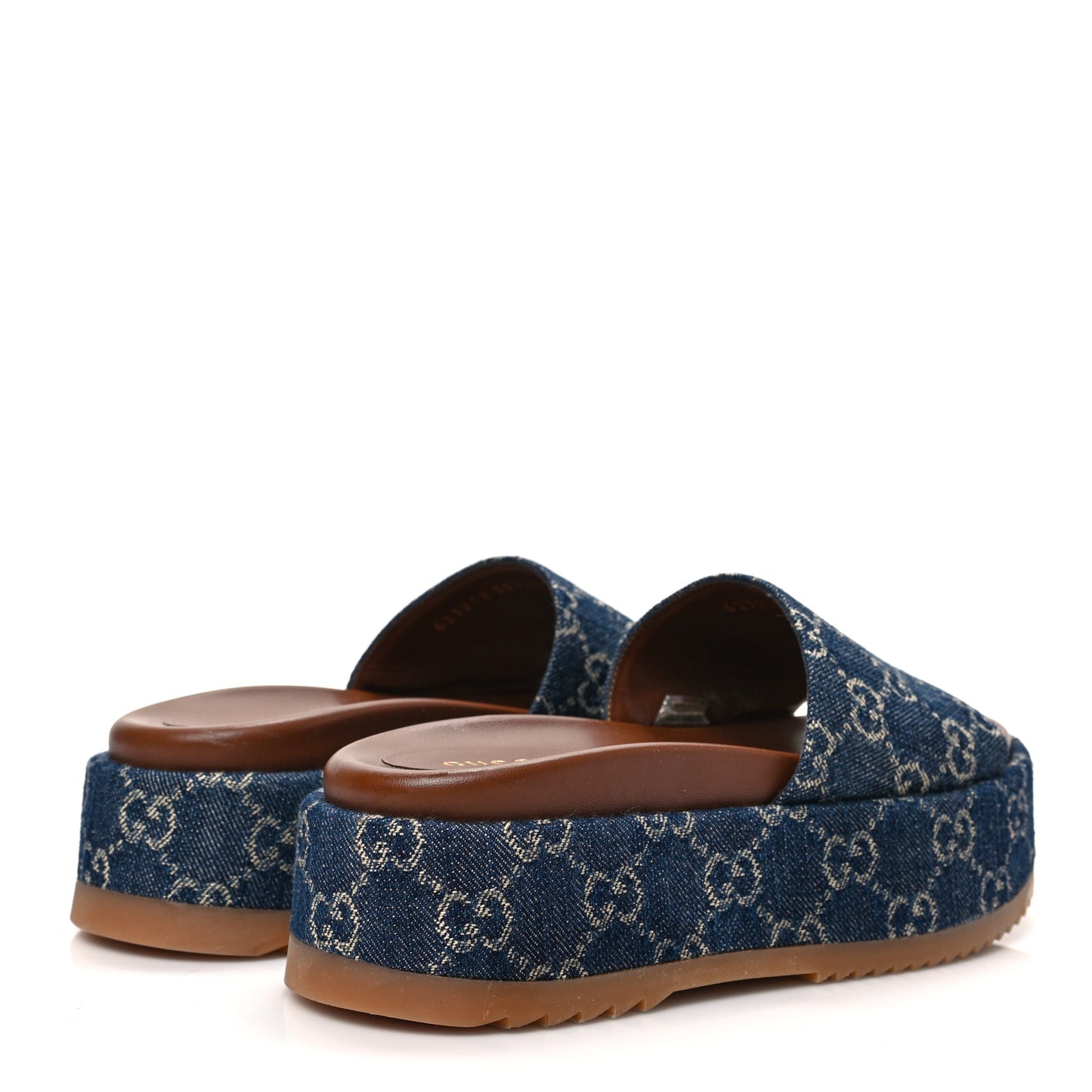 New Denim GG Monogram Angelina Platform 55mm Slide Sandals 35.5 Blue Tea