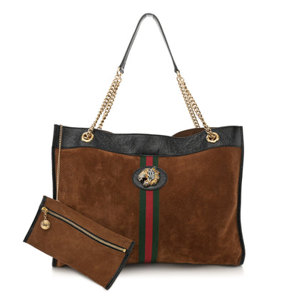 Gucci Suede Patent Large Rajah Chain Tote Nocciola Black 3 of 15
