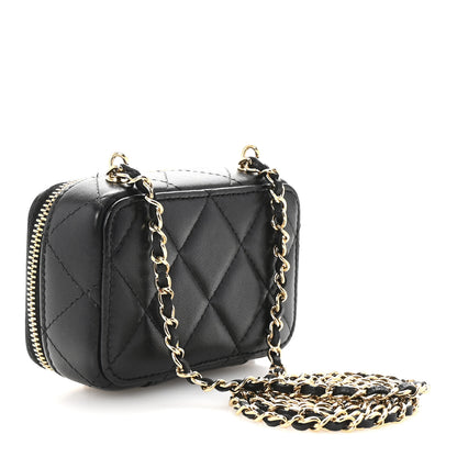Chanel Lambskin Metal Quilted Extra Mini Vanity Case With Chain Black Gold 3 of 10