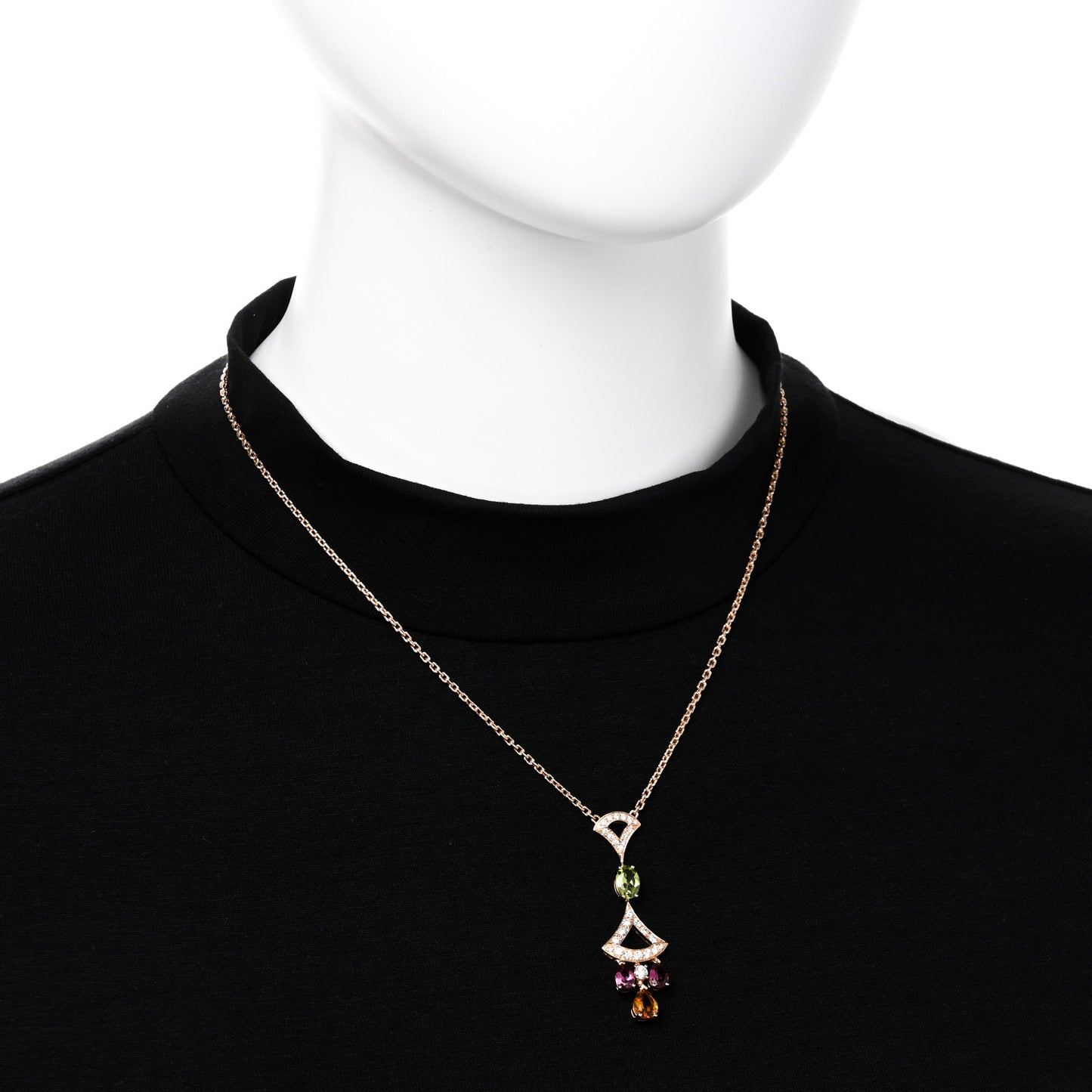 18K Rose Gold Diamond Pink Tourmaline Citrine Peridot Diva's Dream Pendant Necklace