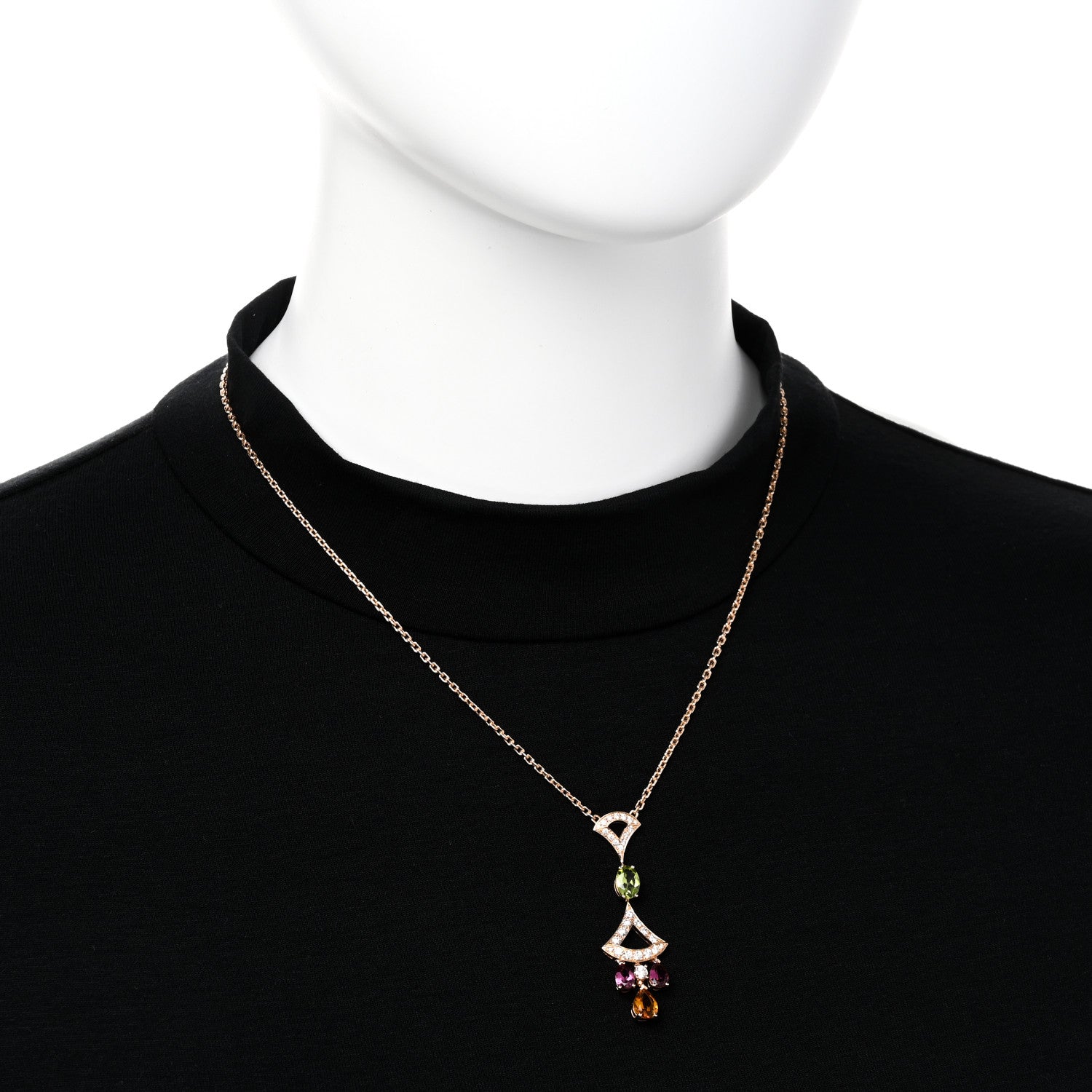 Bulgari 18K Rose Gold Diamond Pink Tourmaline Citrine Peridot Diva's Dream Pendant Necklace 2 of 6