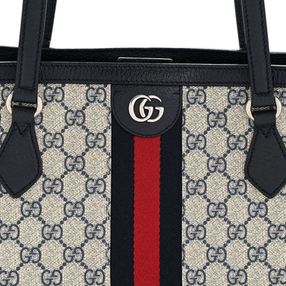 Gucci GG Supreme Monogram Textured Calfskin Web Medium Ophidia Shopping Tote Beige Blue 8 of 13