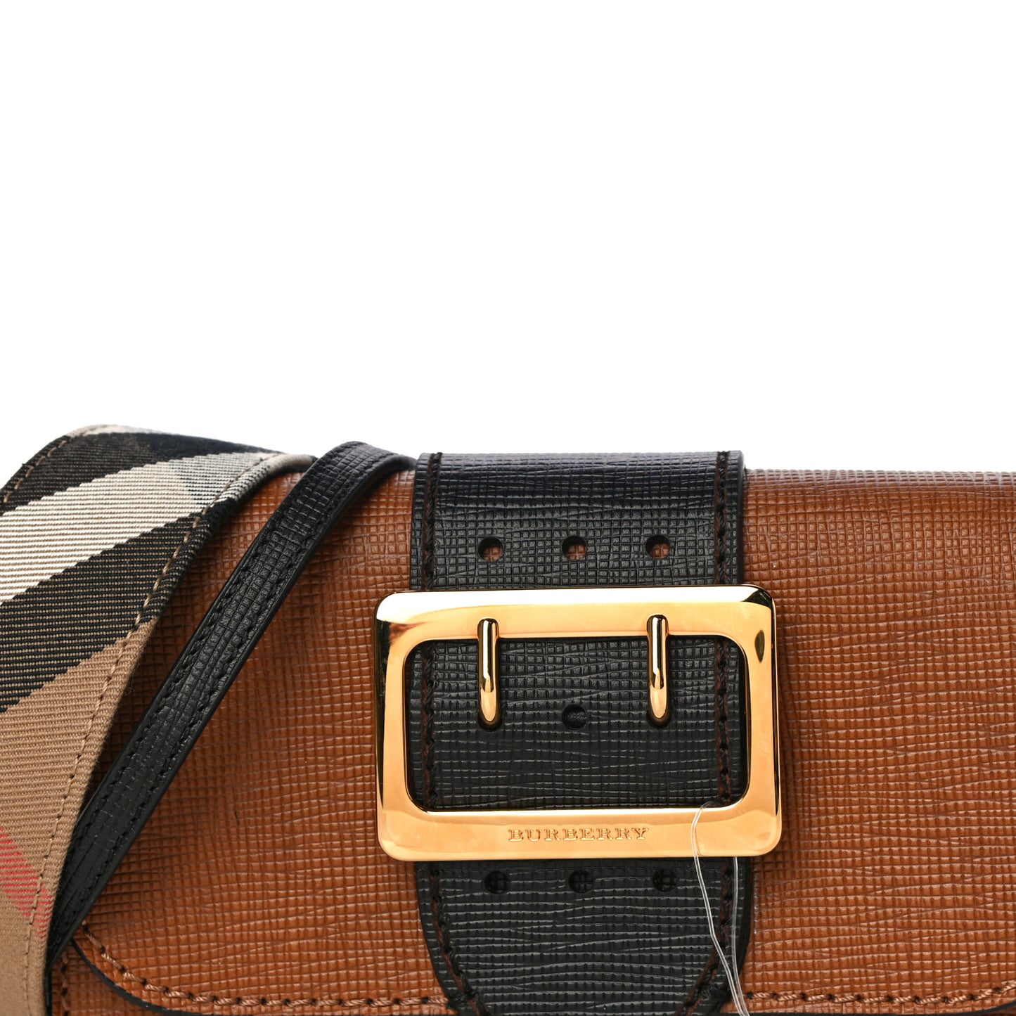 Grainy Calfskin Bridle Small Madison Buckle Bag Tan Black