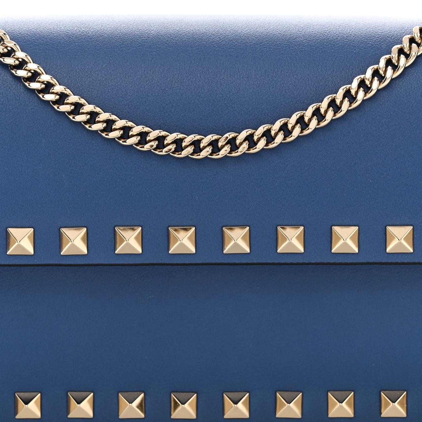Calfskin Rockstud Flap Wallet on Chain Blue China