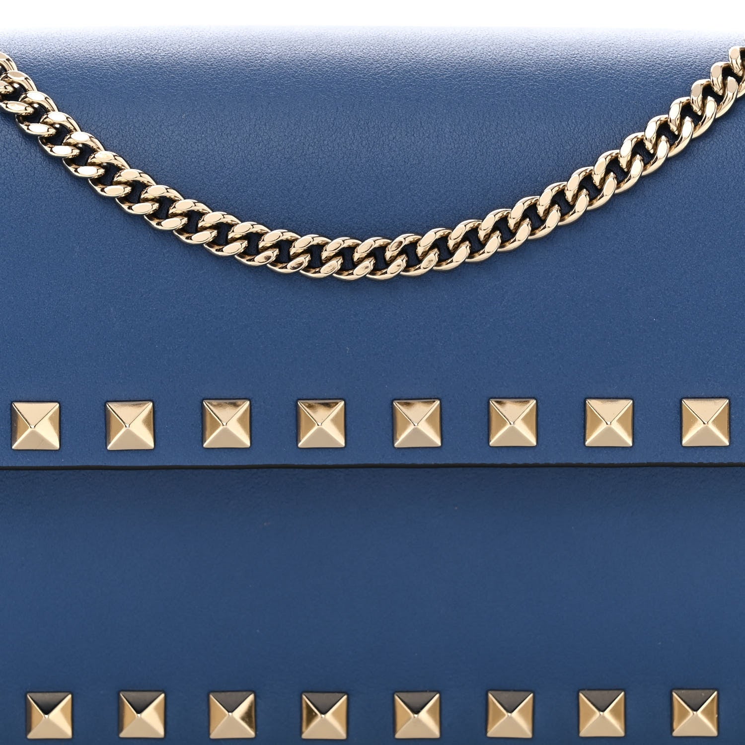Valentino Garavani Calfskin Rockstud Flap Wallet on Chain Blue China 7 of 10
