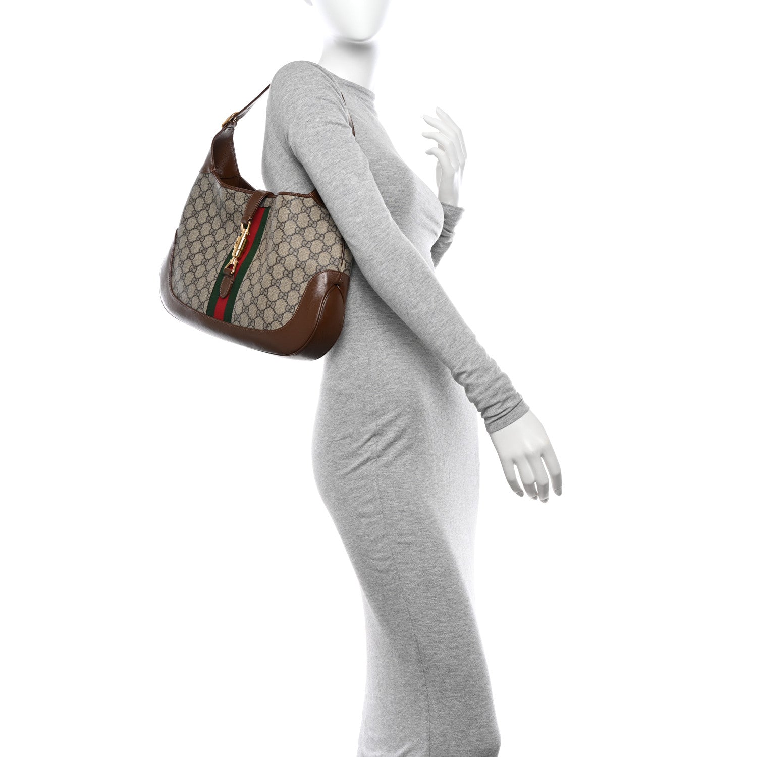 Gucci GG Supreme Monogram Azalea Calfskin Web Medium Jackie 1961 Hobo Beige Ebony Brown Sugar 2 of 11