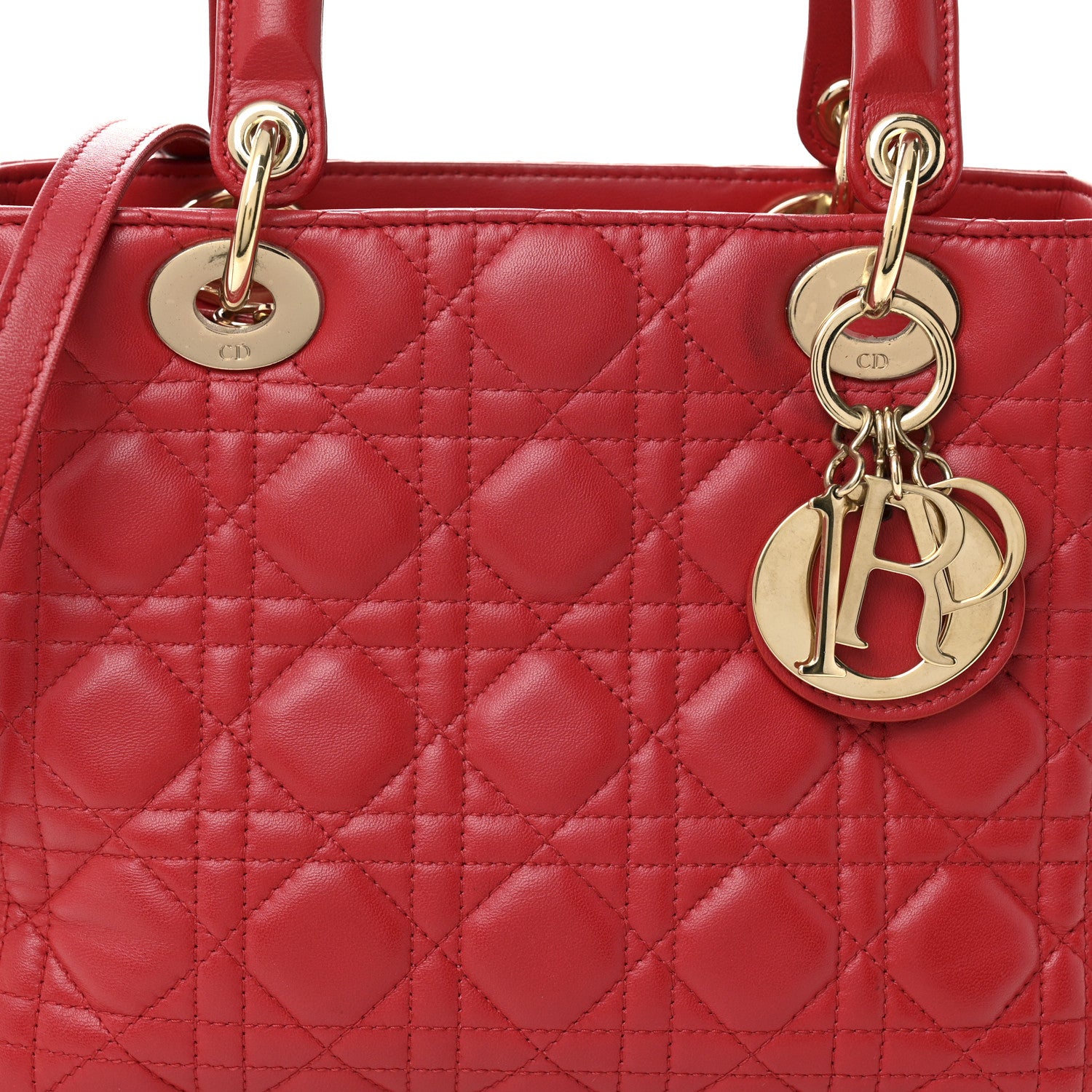 Christian Dior Lambskin Cannage Medium Lady Dior Red 8 of 10