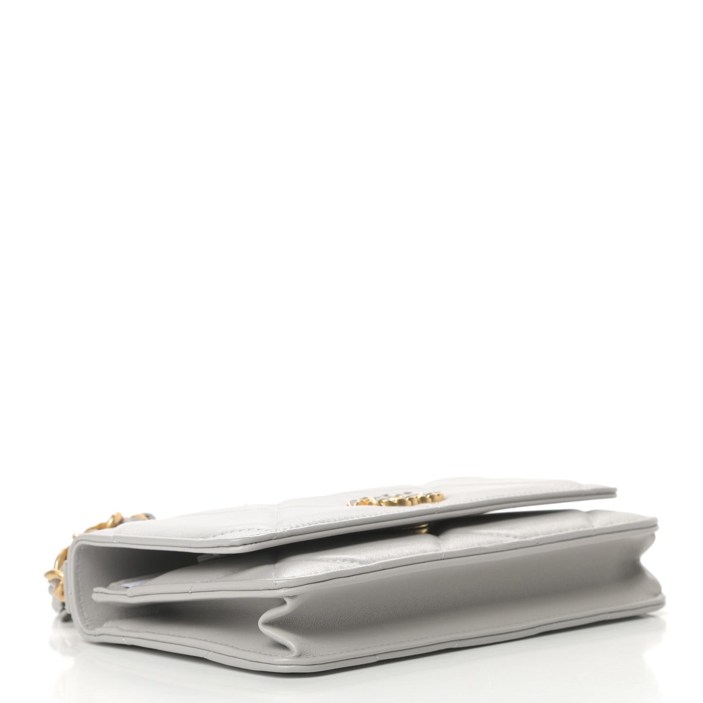 Lambskin Quilted Chanel 19 Wallet On Chain WOC Grey