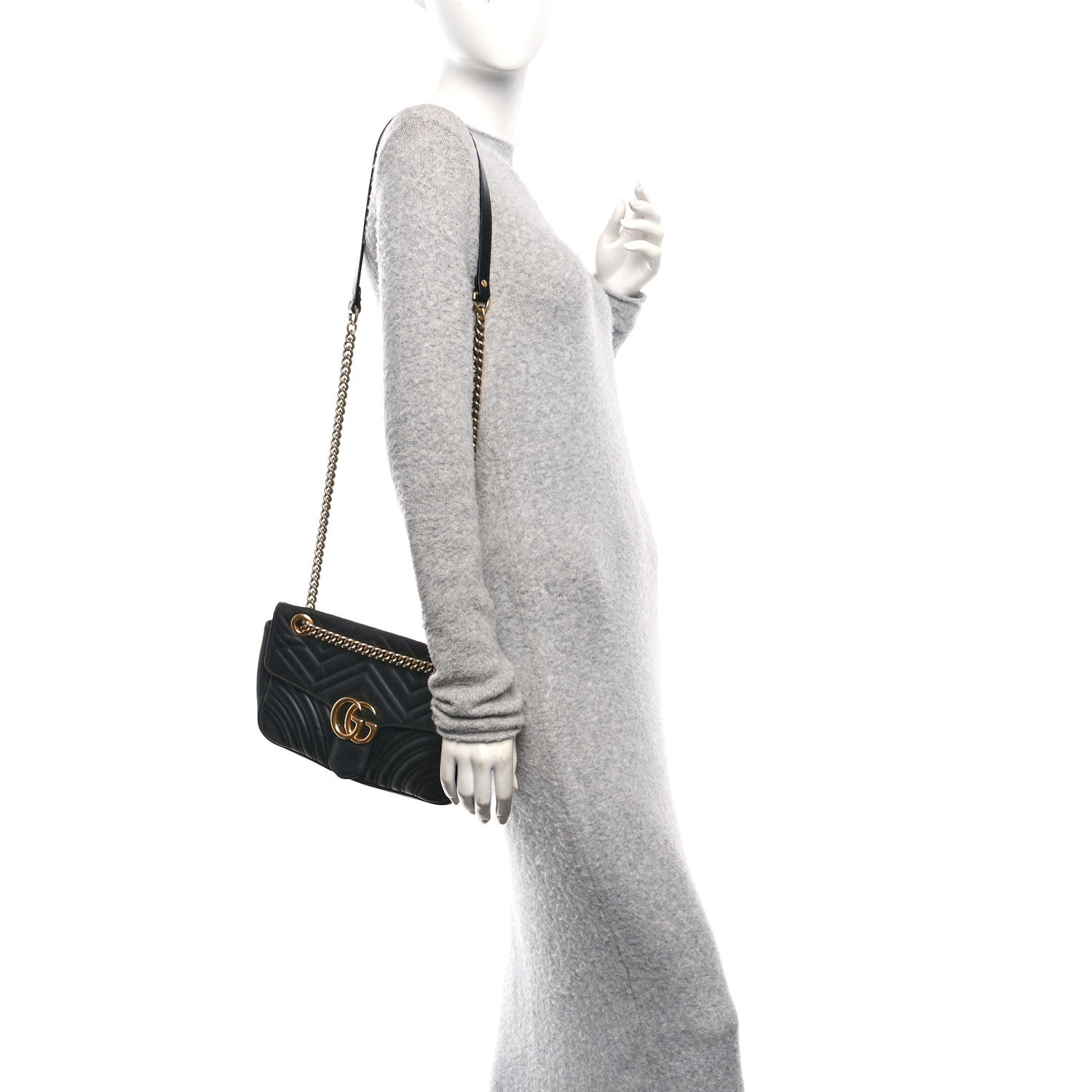 Gucci Calfskin Matelasse Small GG Marmont Shoulder Bag Black 2 of 10