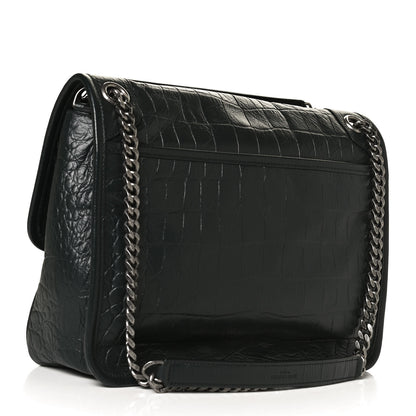 Saint Laurent Lambskin Crocodile Embossed Monogram Medium Niki Chain Satchel Algea 3 of 11