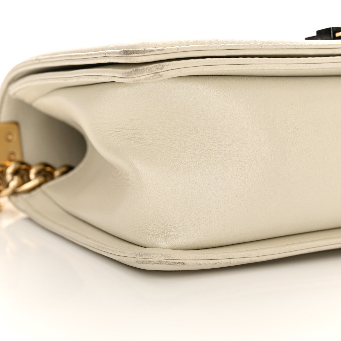 Lambskin Embossed Medium Boy Cube Flap White