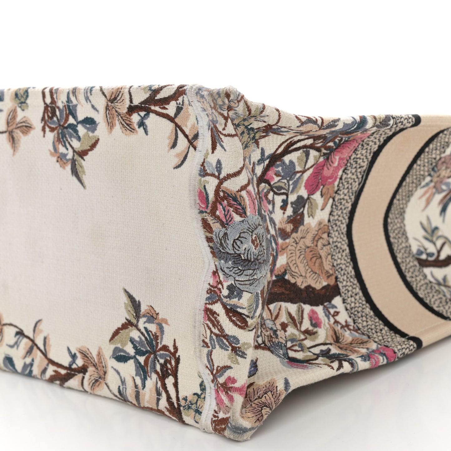 Canvas Embroidered Large Jardin D'Hiver Book Tote Latte Multicolor