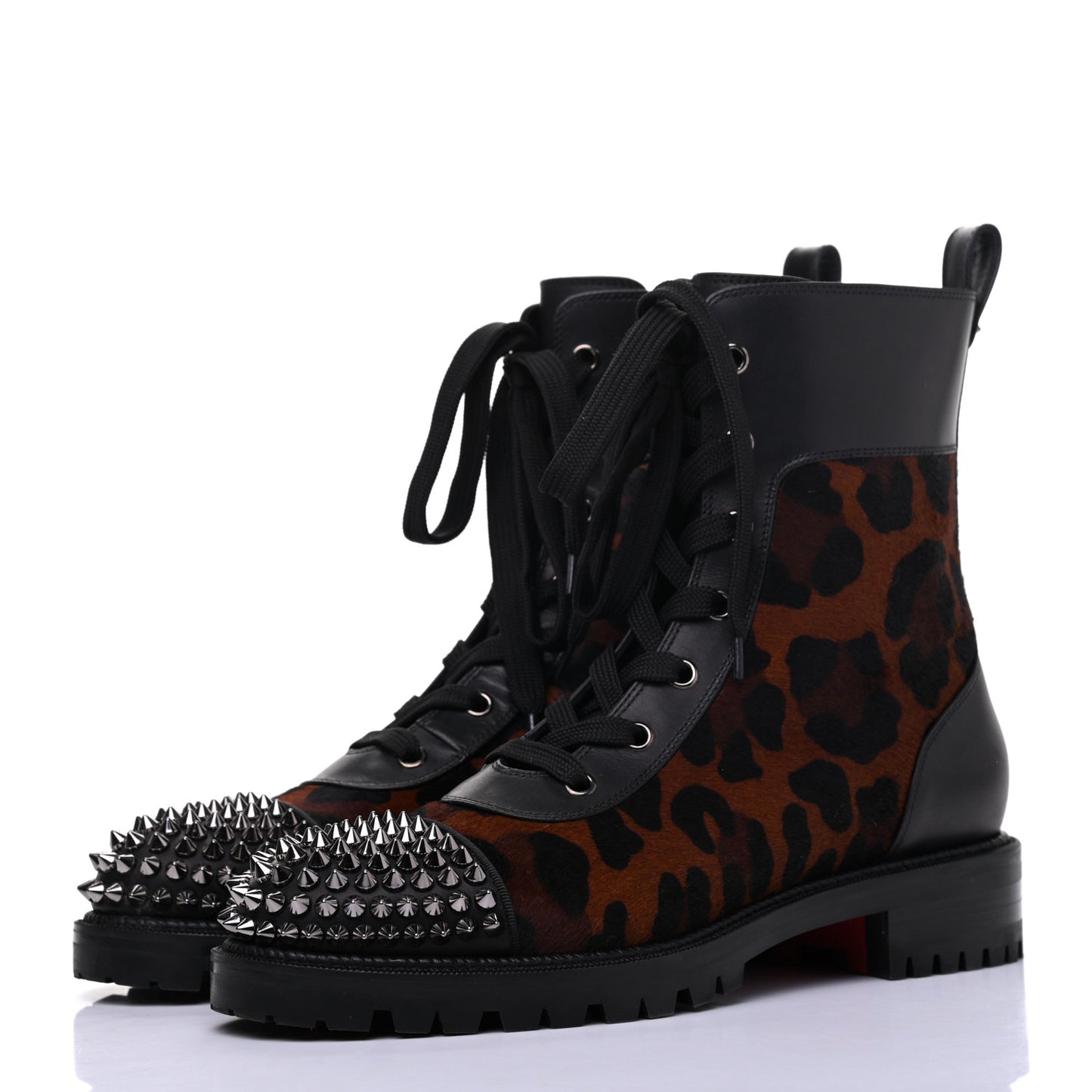 Calfskin Pony Fox Spikes TS Croc Flat Boots 38 Black Roux