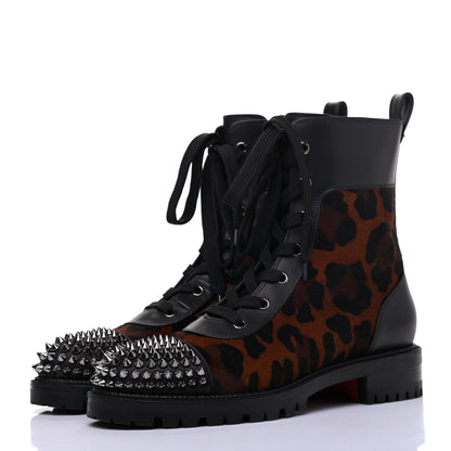 Christian Louboutin Calfskin Pony Fox Spikes TS Croc Flat Boots 38 Black Roux 3 of 14