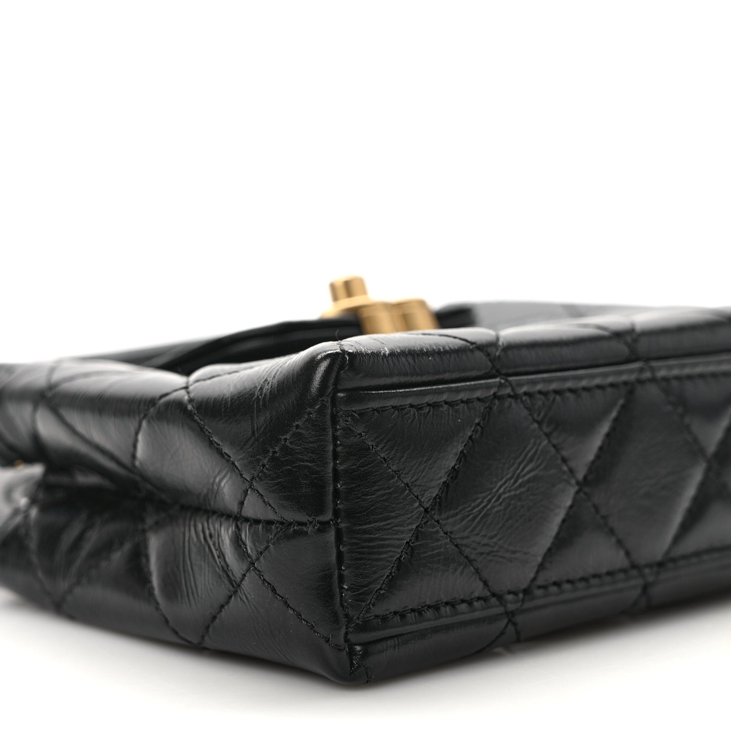 Shiny Aged Calfskin Quilted Mini Nano Kelly Shopper Black