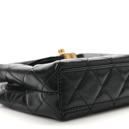 Chanel Shiny Aged Calfskin Quilted Mini Nano Kelly Shopper Black 9 of 11