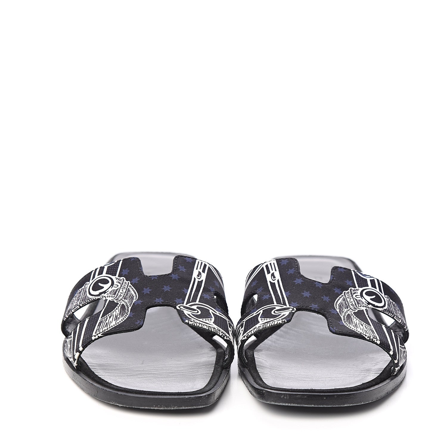 Hermes Silk Printed Eperon d'Or Oran Sandals 37.5 Black 2 of 7
