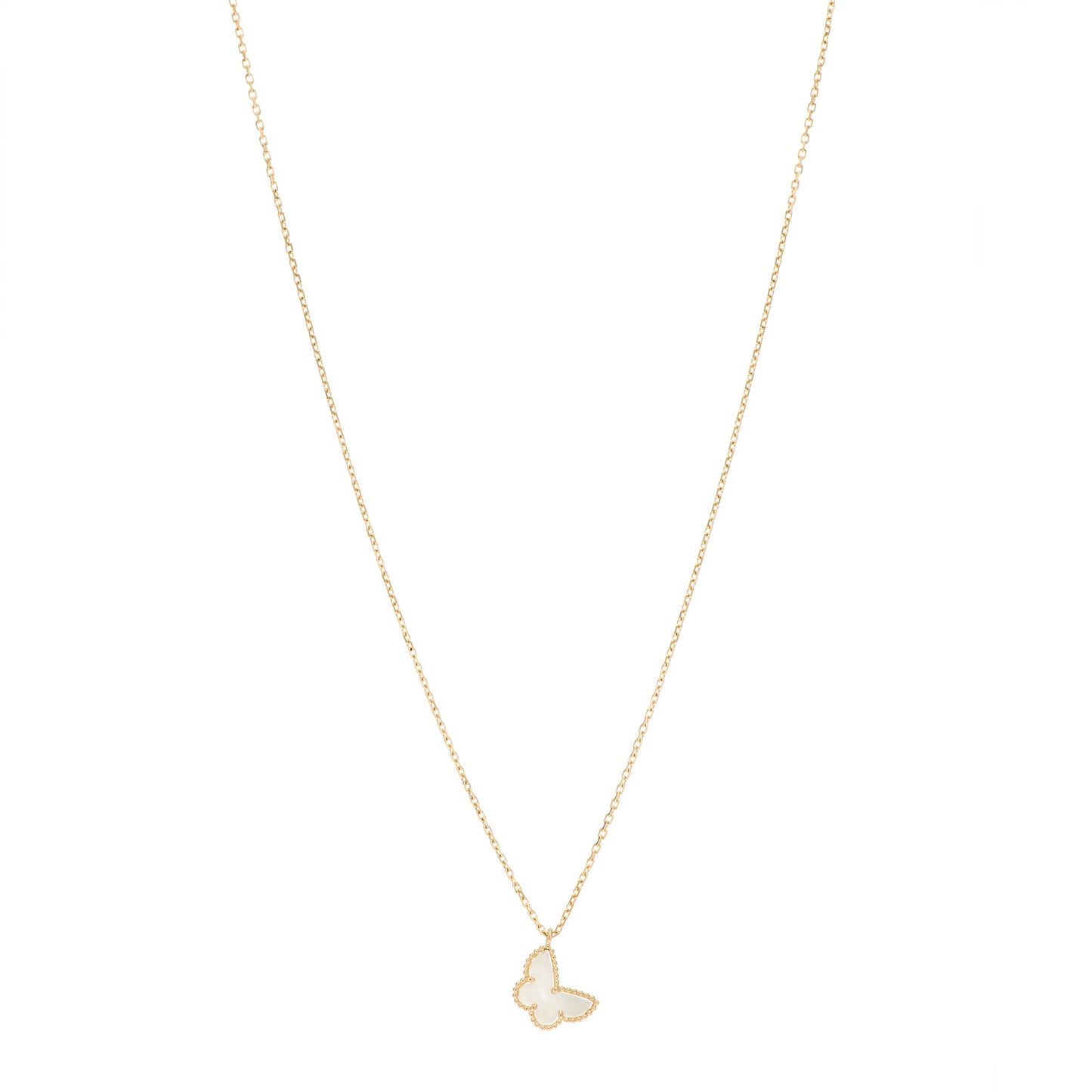 18K Yellow Gold Mother of Pearl Sweet Alhambra Butterfly Pendant Necklace