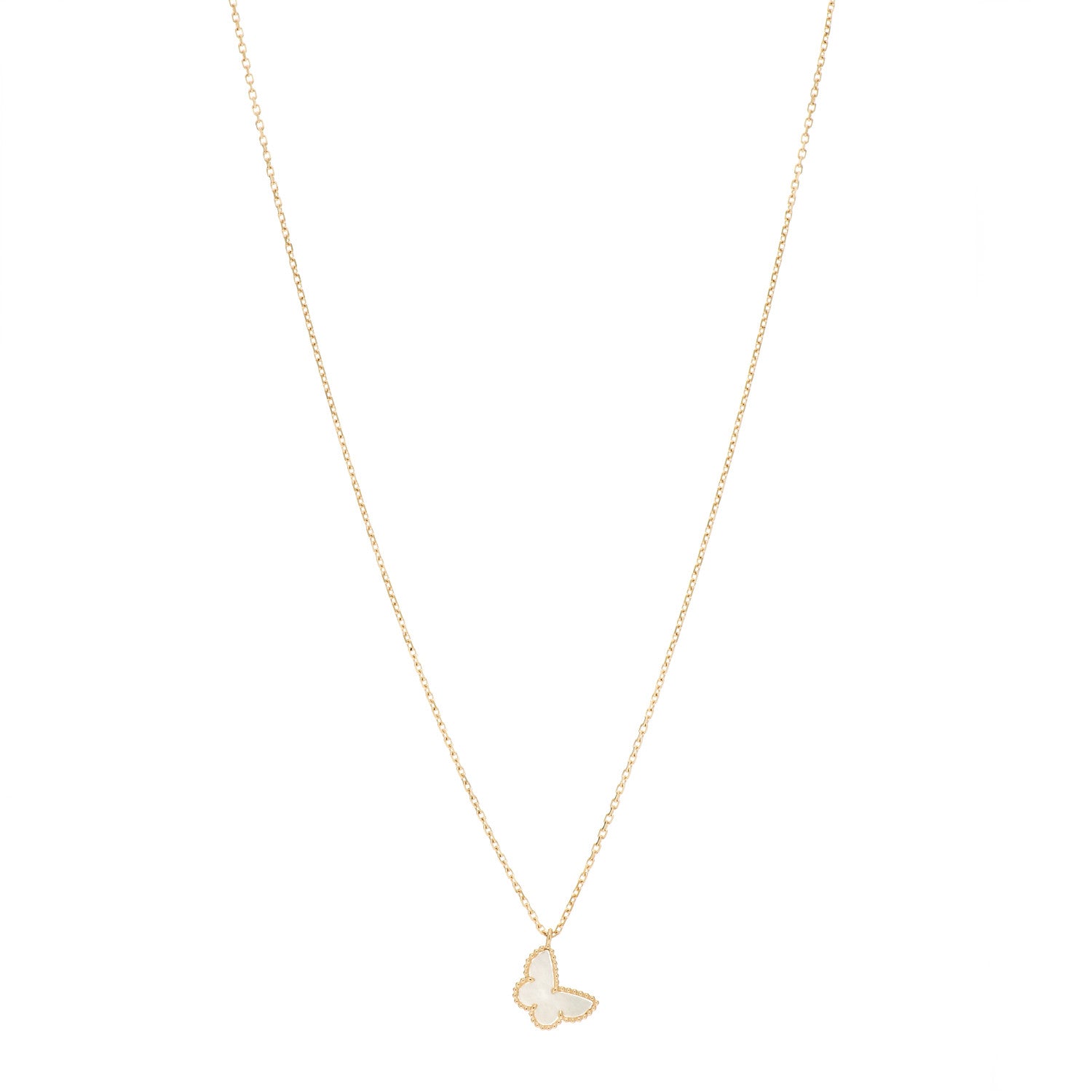 Van Cleef & Arpels 18K Yellow Gold Mother of Pearl Sweet Alhambra Butterfly Pendant Necklace 1 of 6