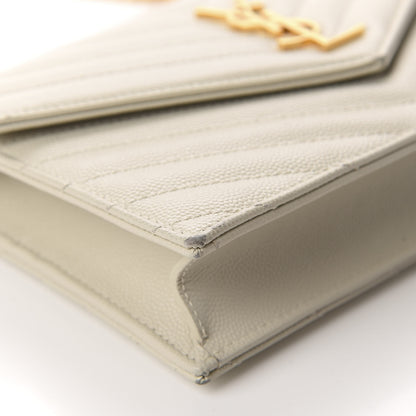 Saint Laurent Grain De Poudre Matelasse Chevron Monogram Envelope Chain Wallet Nude Powder 6 of 15