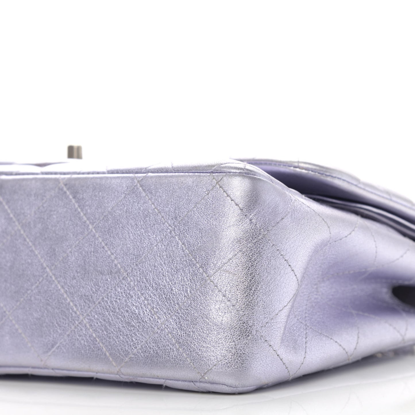 Metallic Lambskin Quilted Jumbo Double Flap Light Purple