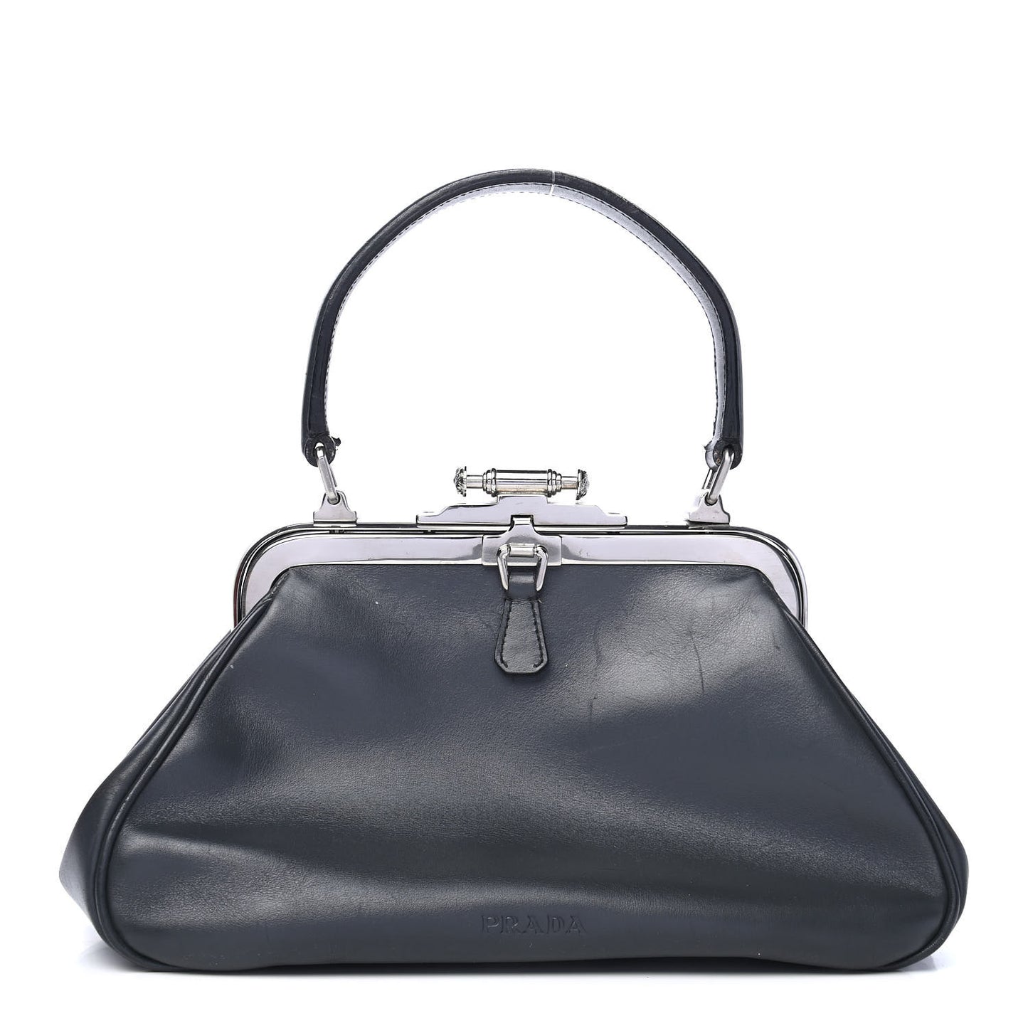 Calfskin Top Handle Frame Bag Black