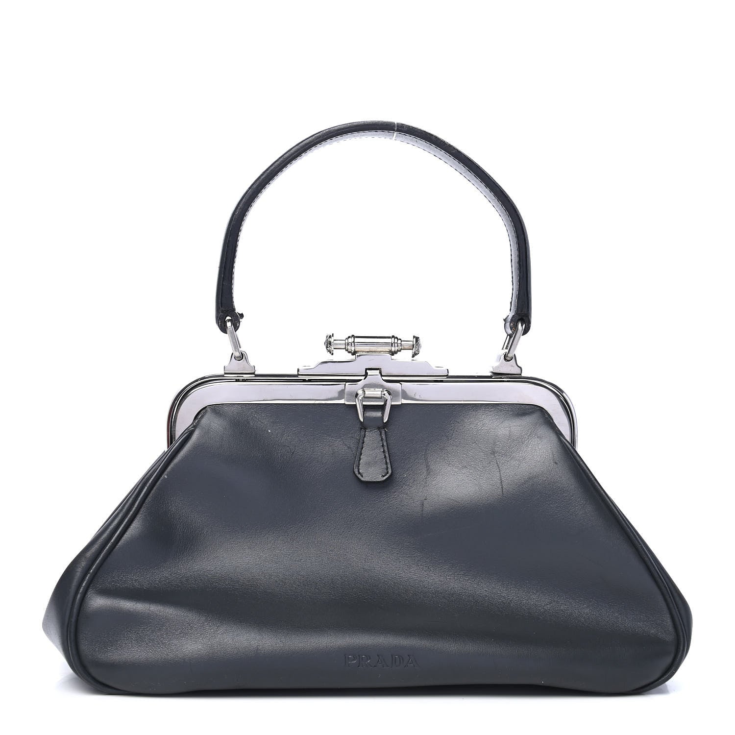 Prada Calfskin Top Handle Frame Bag Black 1 of 10