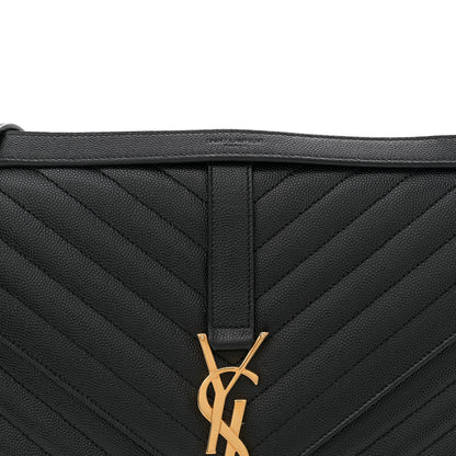 Saint Laurent Grain De Poudre Matelasse Chevron Large Monogram Satchel Black 8 of 10
