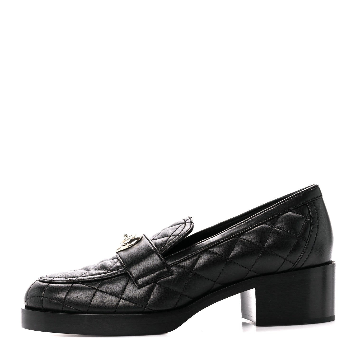 Chanel Lambskin Quilted CC Heart Loafers 37.5 Black 1 of 9