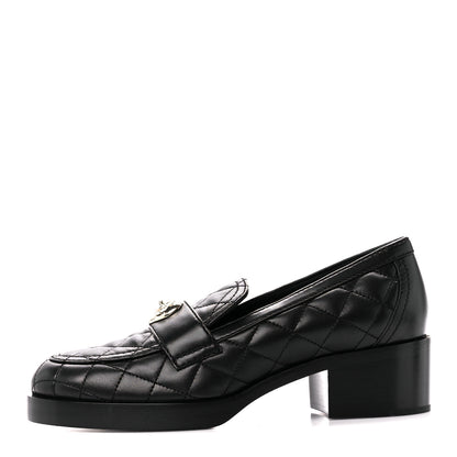 Chanel Lambskin Quilted CC Heart Loafers 37.5 Black 1 of 9