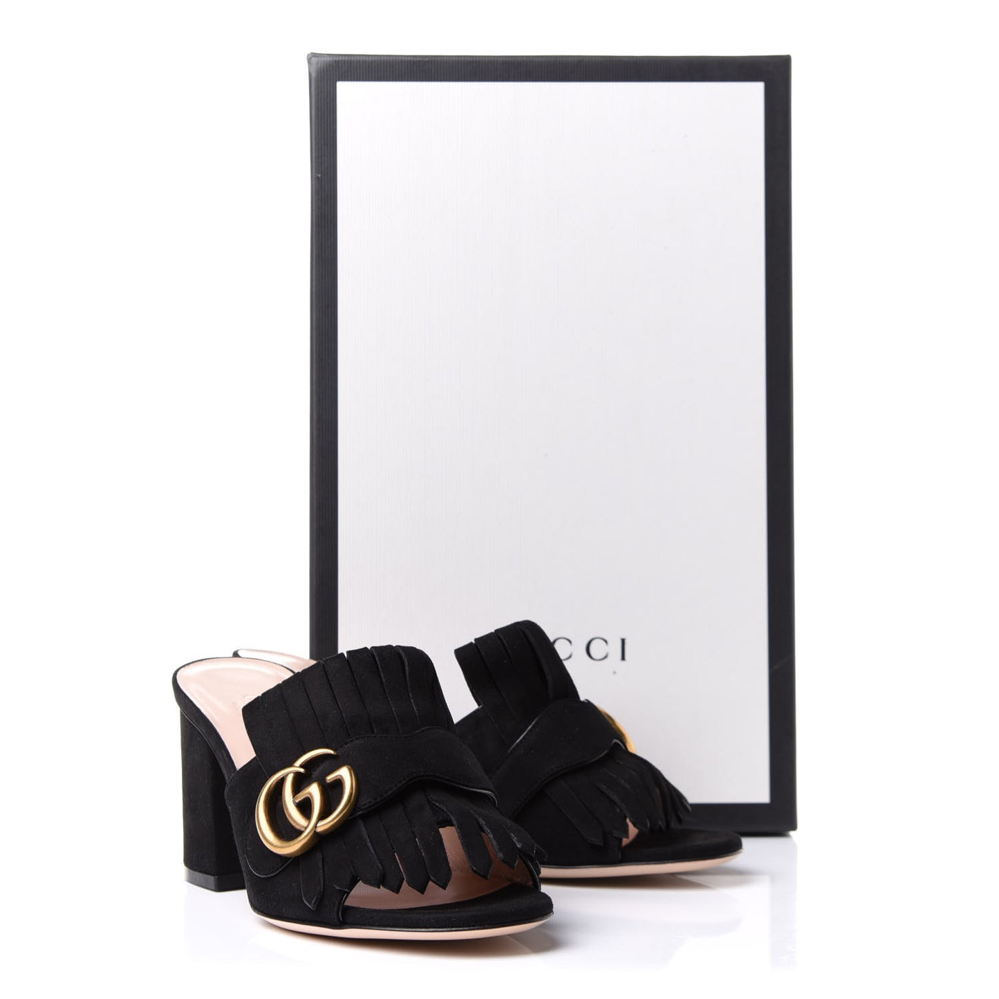 Kid Scamosciato GG Marmont Fringe 75mm Slide Sandals 35.5 Black