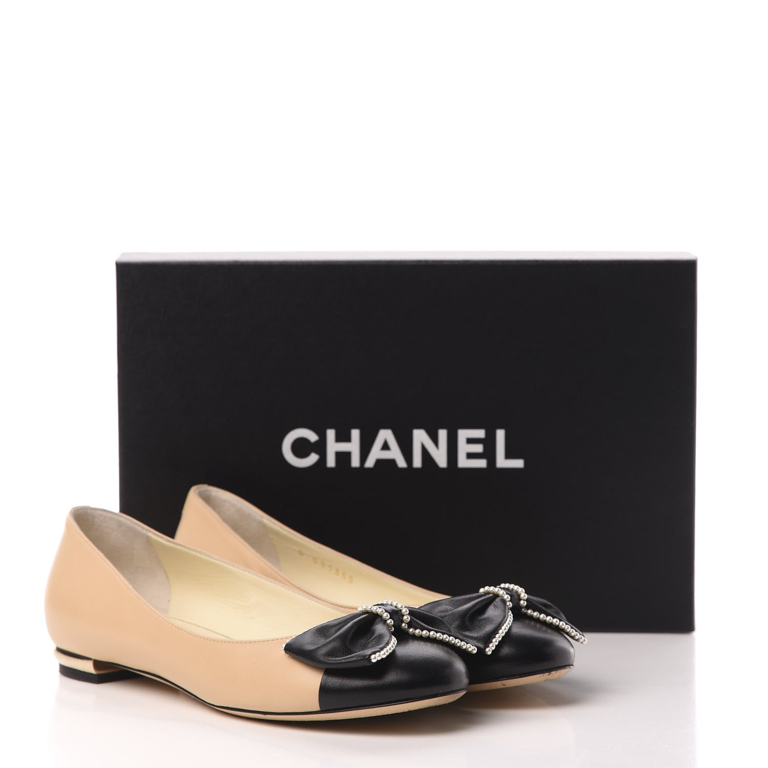 Chanel Lambskin Pearl Bow Ballerina Flats 37 Beige Black 14 of 14