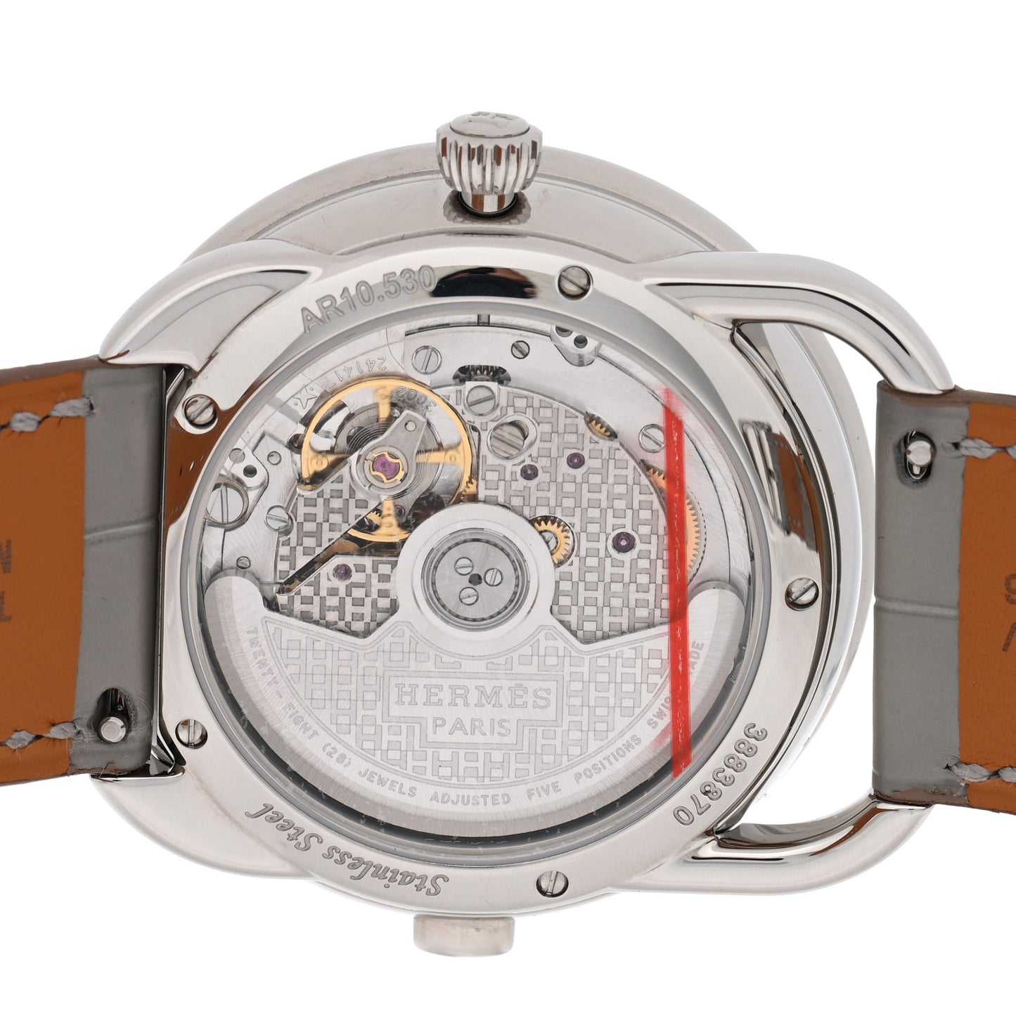 Stainless Steel Alligator Diamond Bezel Mother of Pearl 38mm Arceau Le Temps Voyageur Automatic Watch Gris Perle