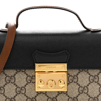 Gucci GG Supreme Monogram Calfskin Mini Padlock Top Handle Shoulder Bag Beige Black Cuir 8 of 12