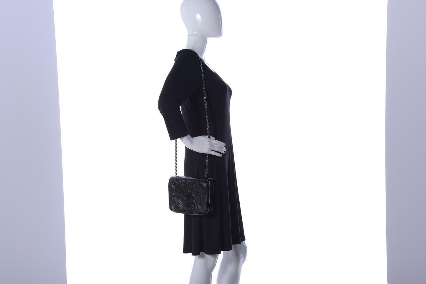 Crinkled Calfskin Matelasse Monogram Niki Chain Wallet Black