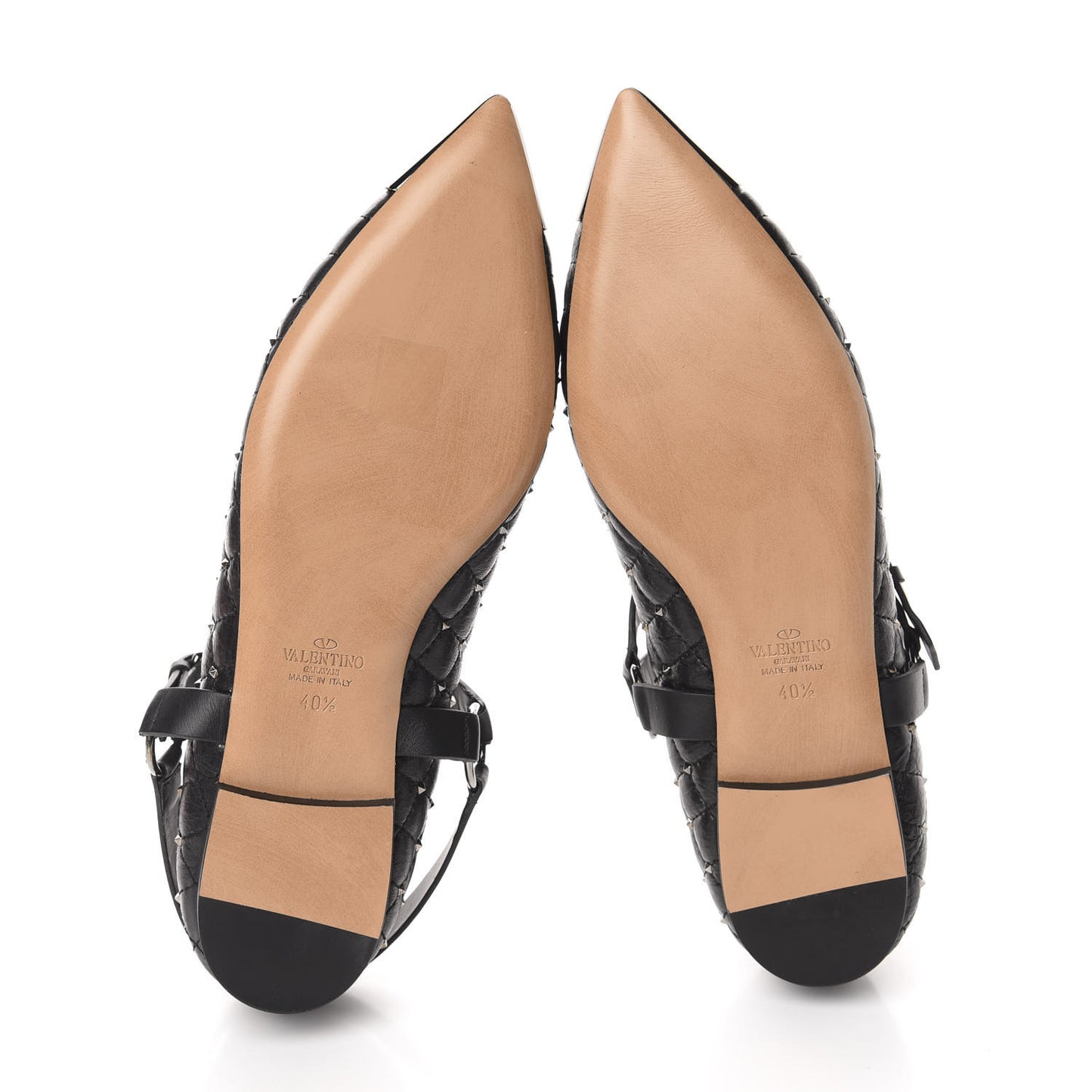 Crackled Lambskin Rockstud Spike Captoe Ballerina Flats 40.5 Black